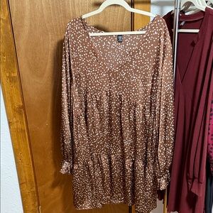 SHEIN Brown Long Sleeve Dress with White Dots